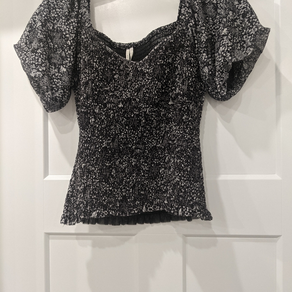 Black Floral Smocked Anthropologie Shirt
